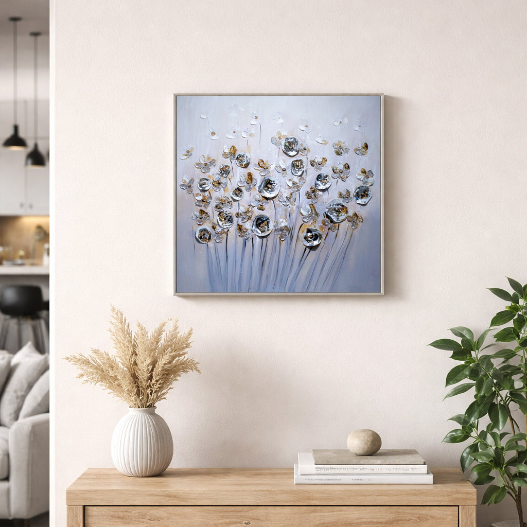 Silver Bloom Textured Floral Abstract