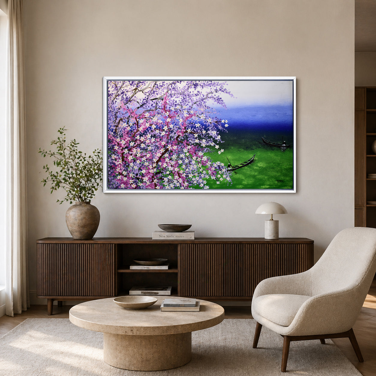 Cherry Blossom Lake Painting