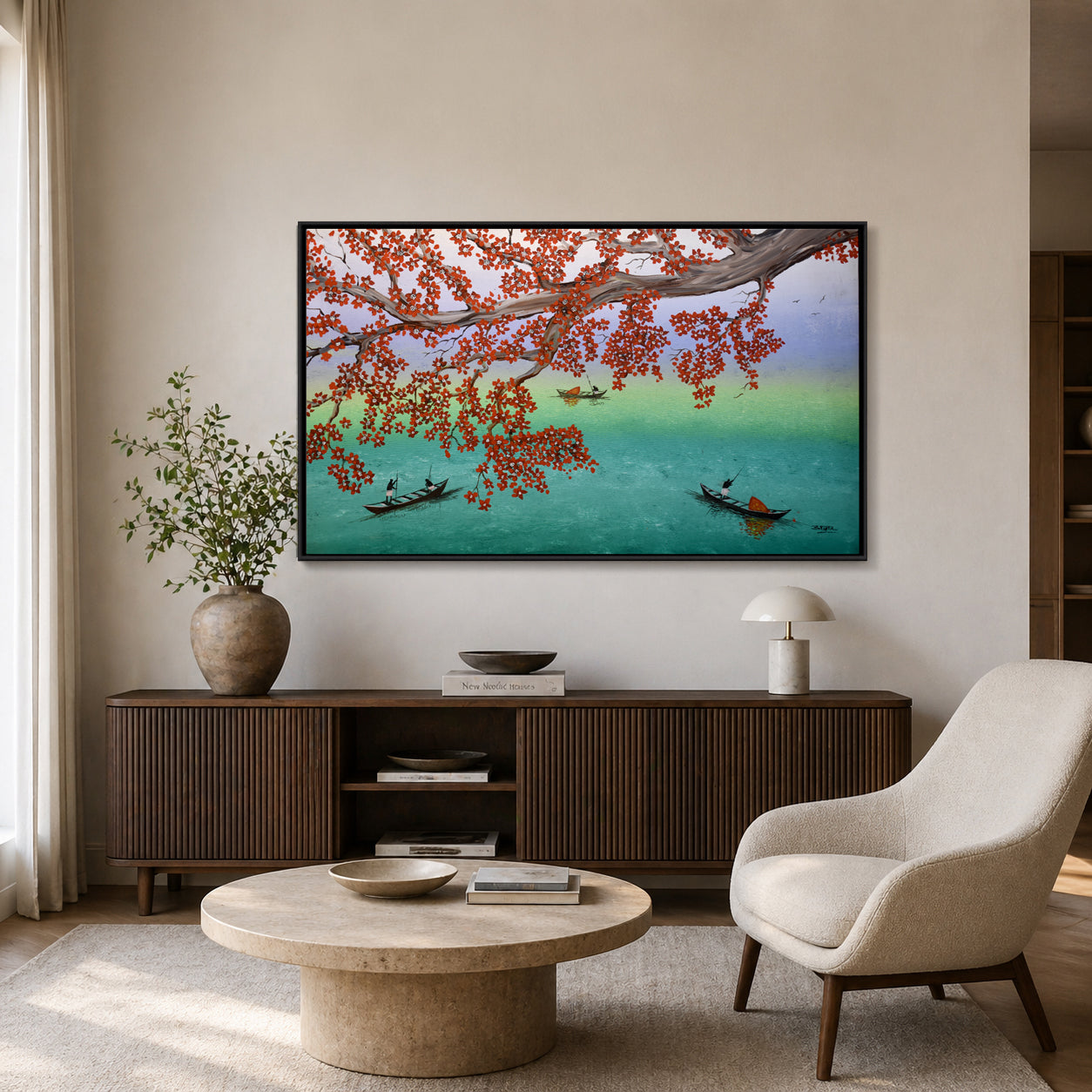 Red Blossom Lake Painting