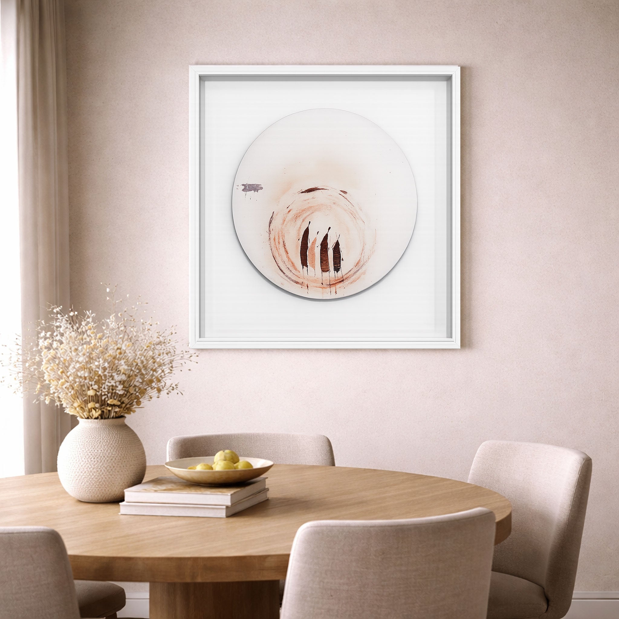 Minimal Round Handmade Painting with Glass Frame