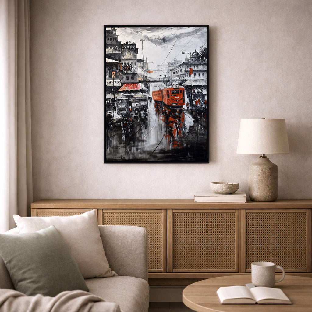 Kolkata Tram Cityscape Painting