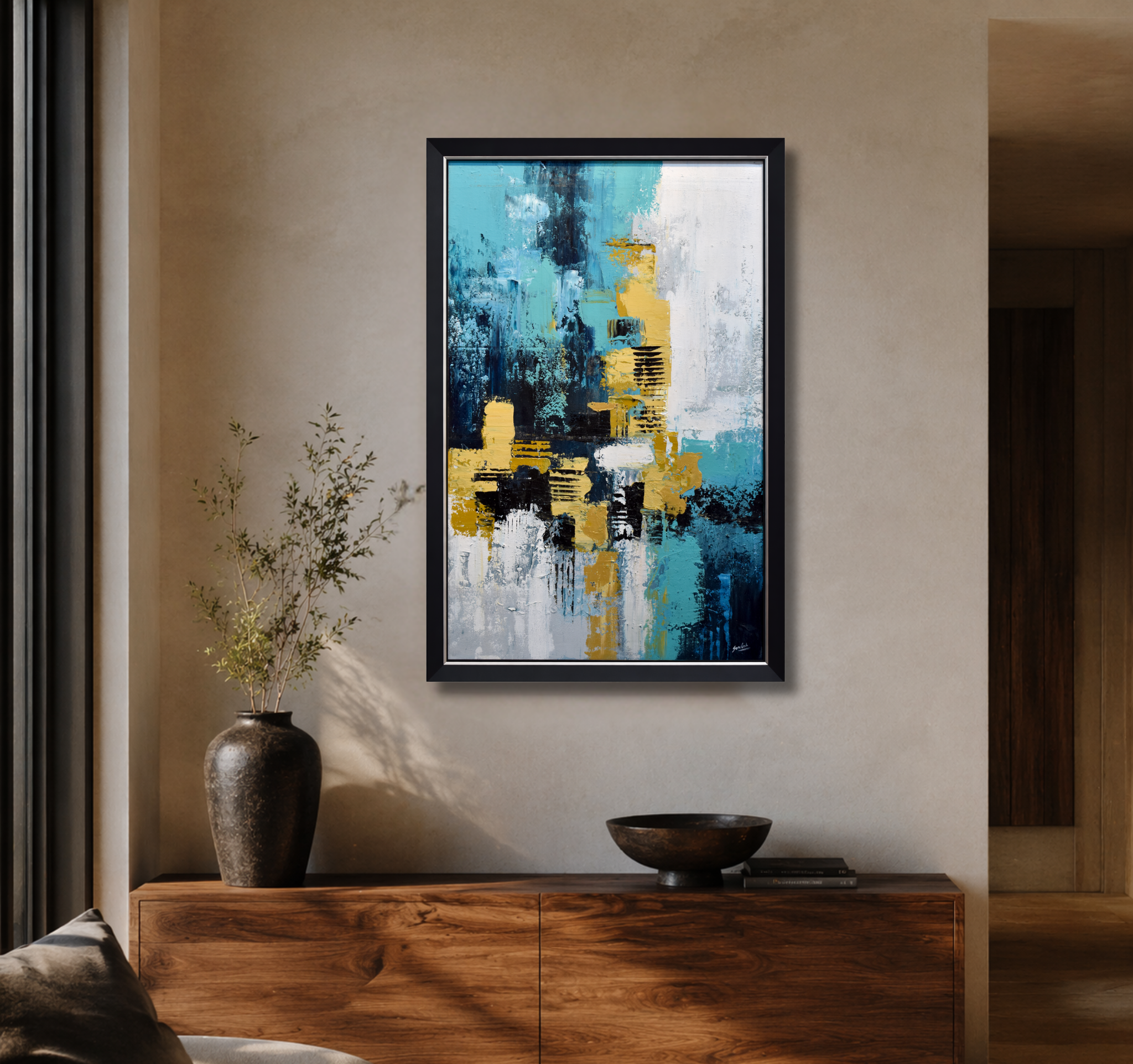 Vertical Blue Gold Abstract