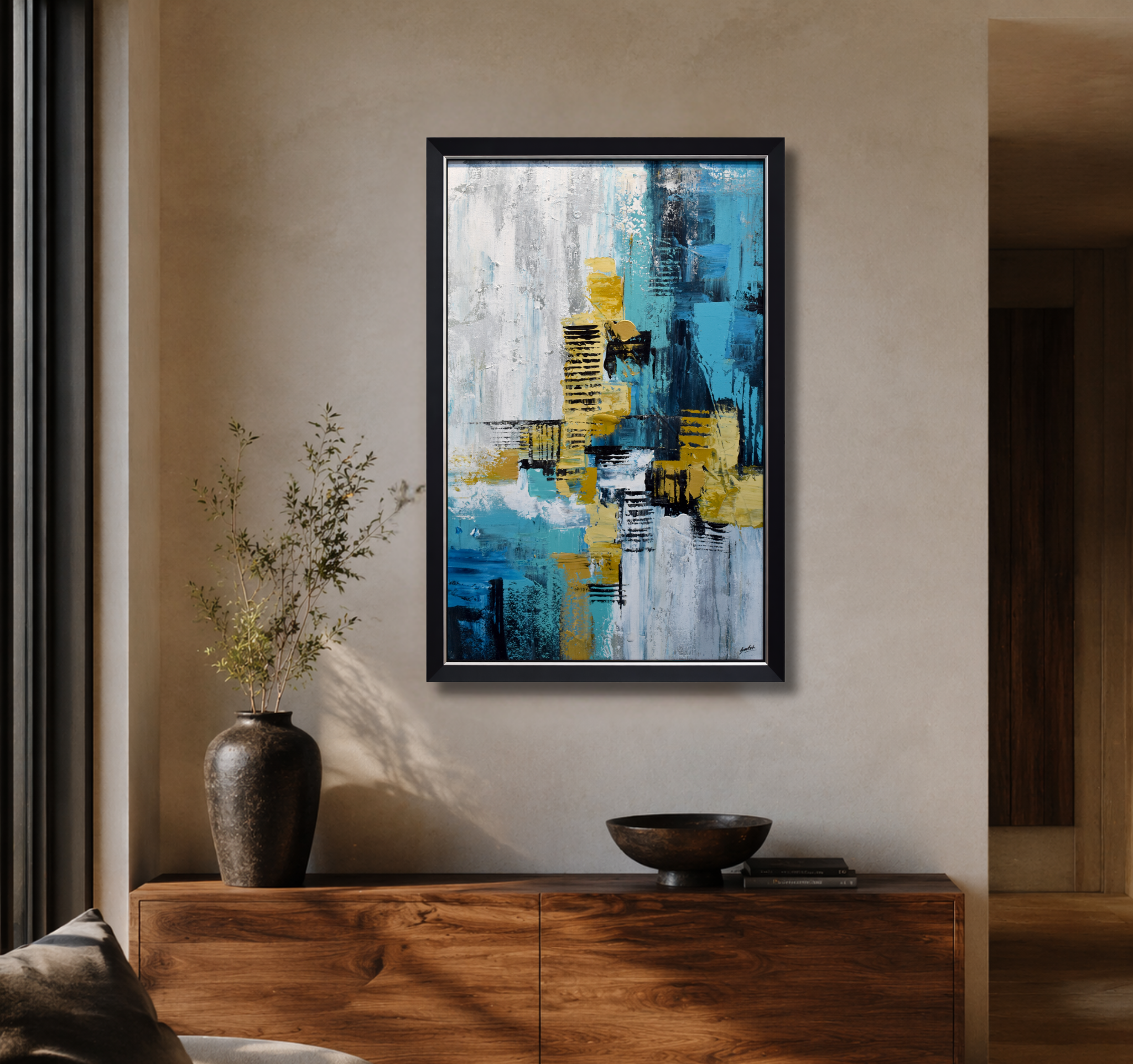 Vertical Blue Gold Abstract ll