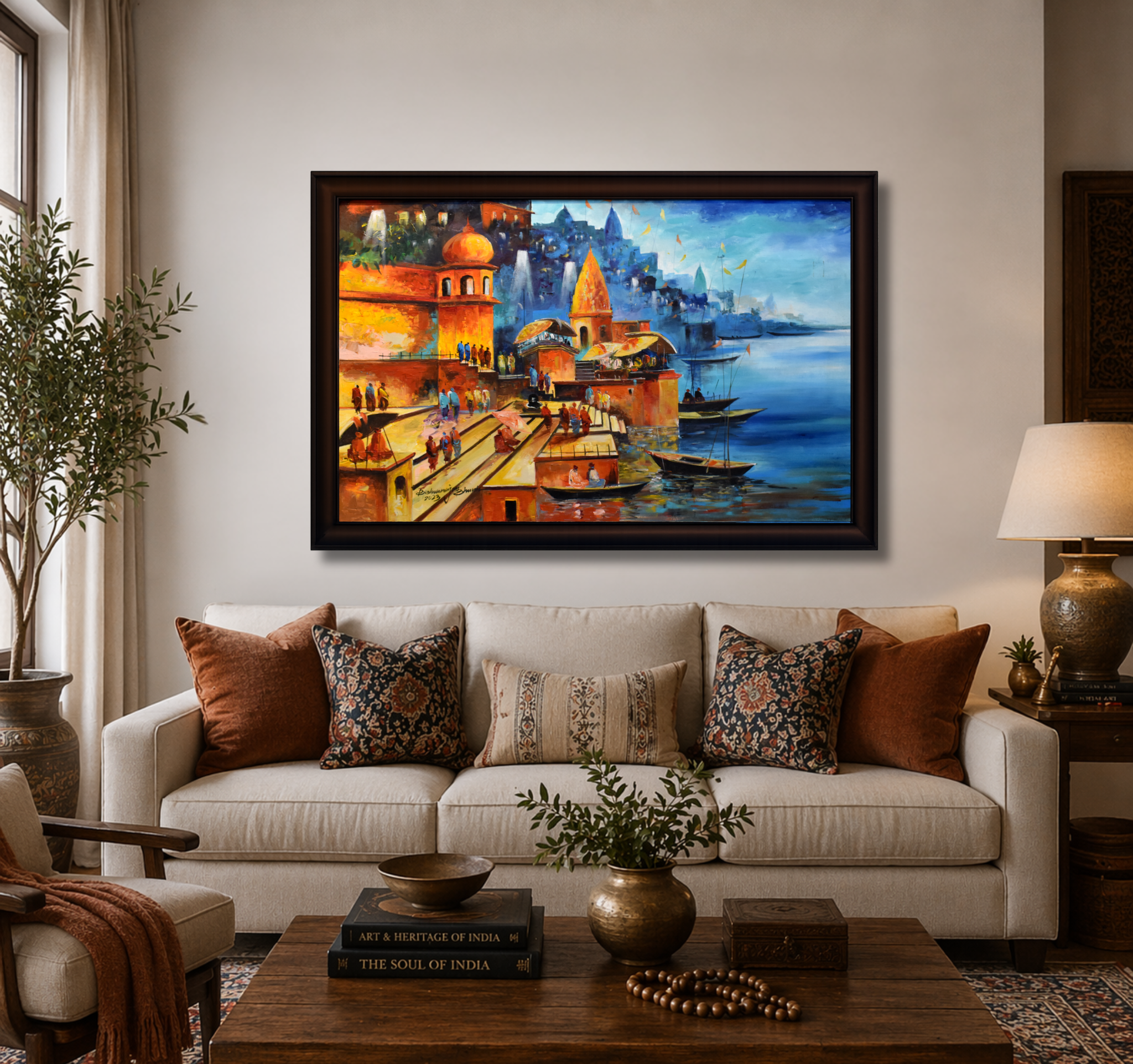 Banaras Ghat Colorful Riverfront