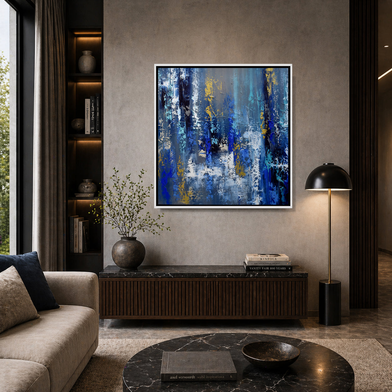Blue Gold Abstract Canvas Painting