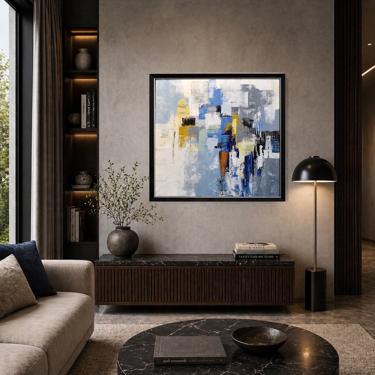 Blue Grey Abstract Canvas Painting