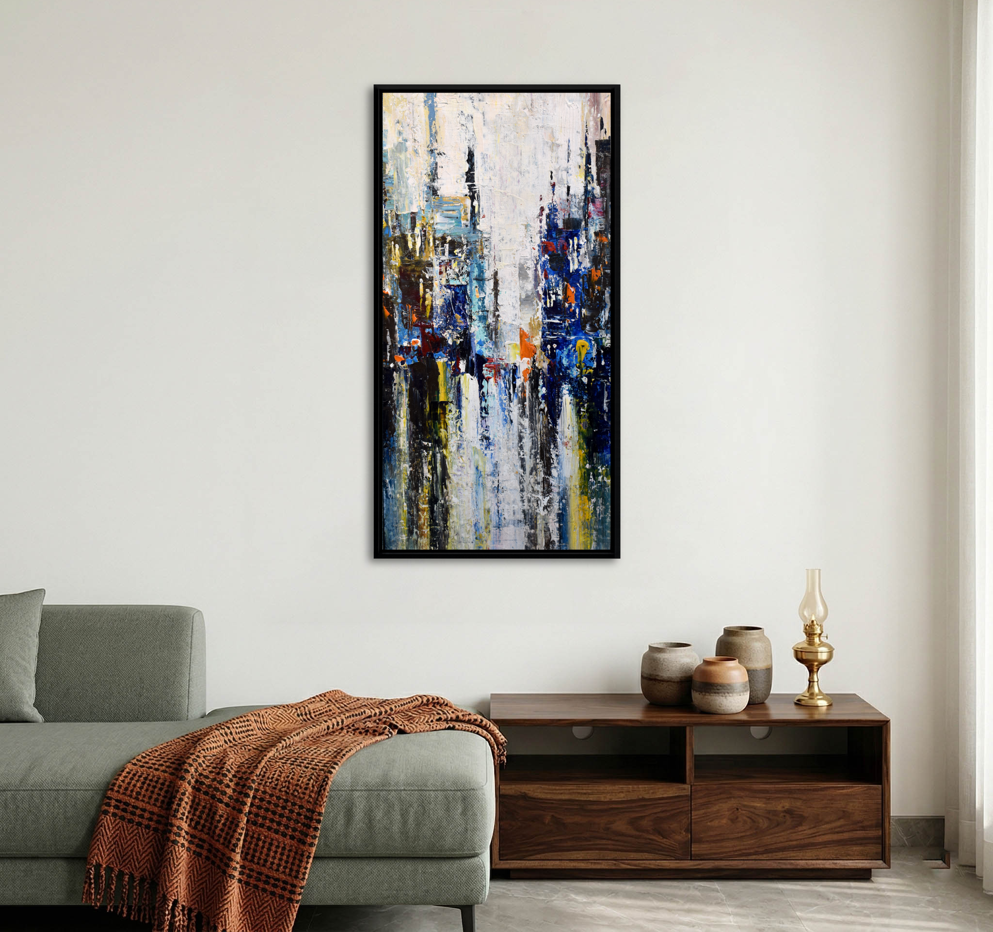 Vertical Blue Abstract Wall Art
