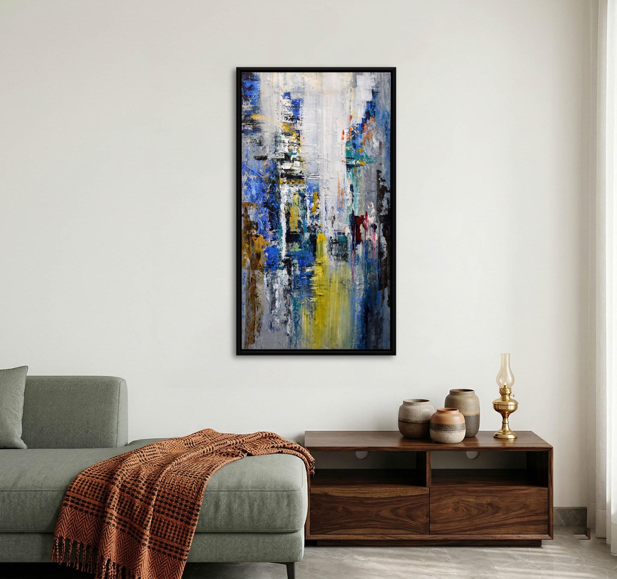 Blue Vertical Textured Abstract Wall Art