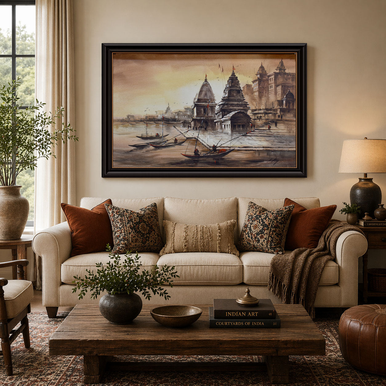 Banaras Ghat Painting with Black Frame