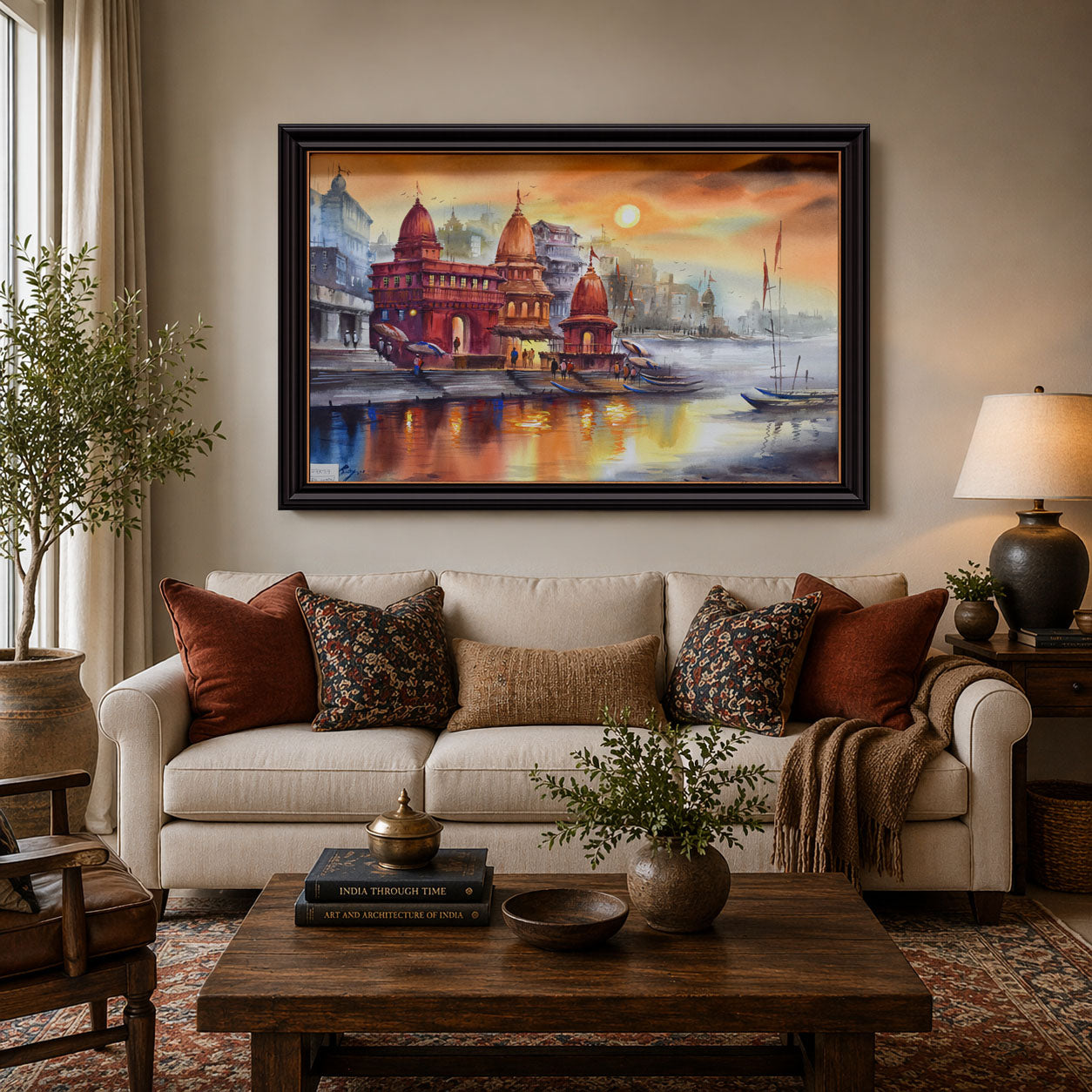 Banaras Ghat Sunset Painting
