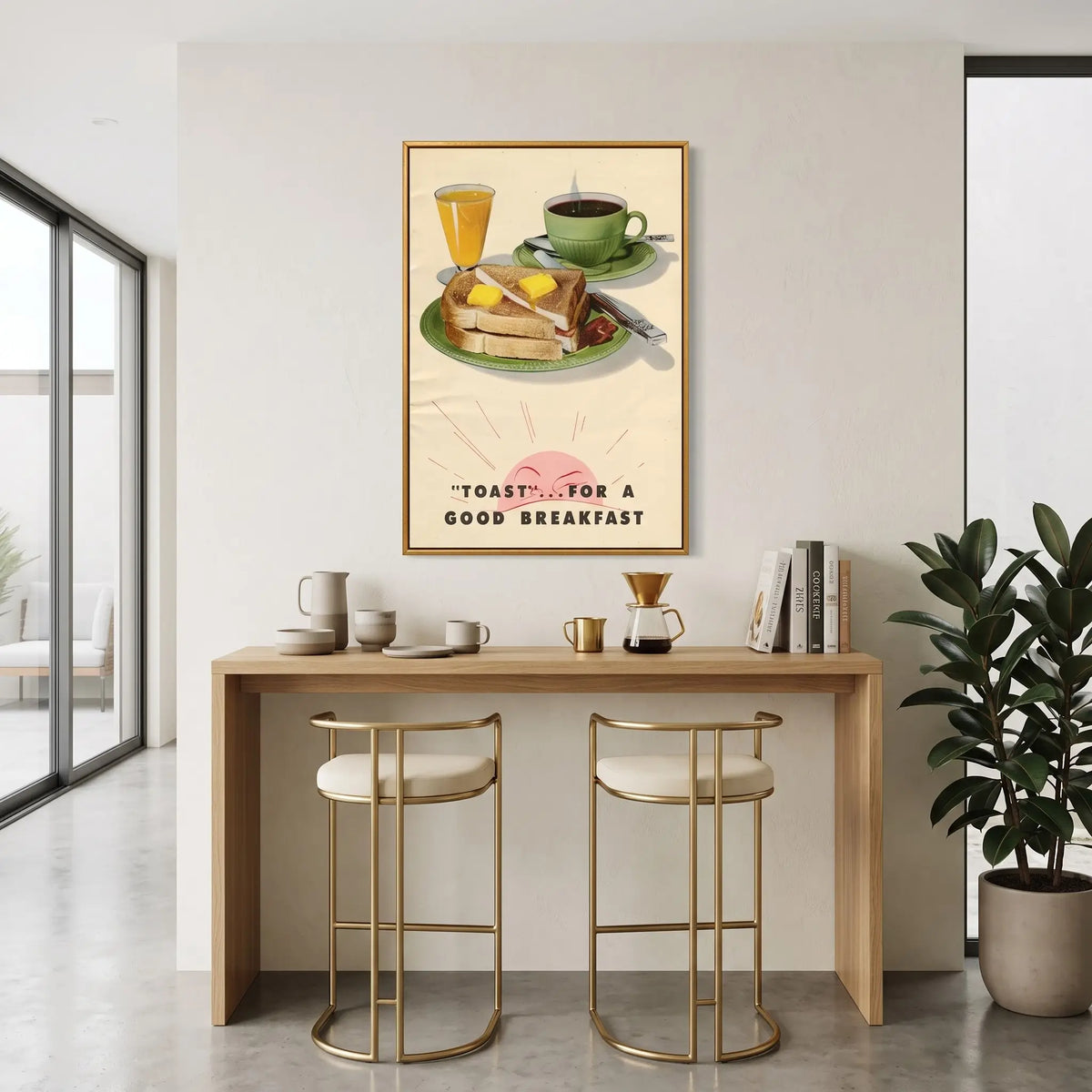 Vintage Breakfast Wall Art | Framed Toast & Coffee Canvas Print for Kitchen & Dining