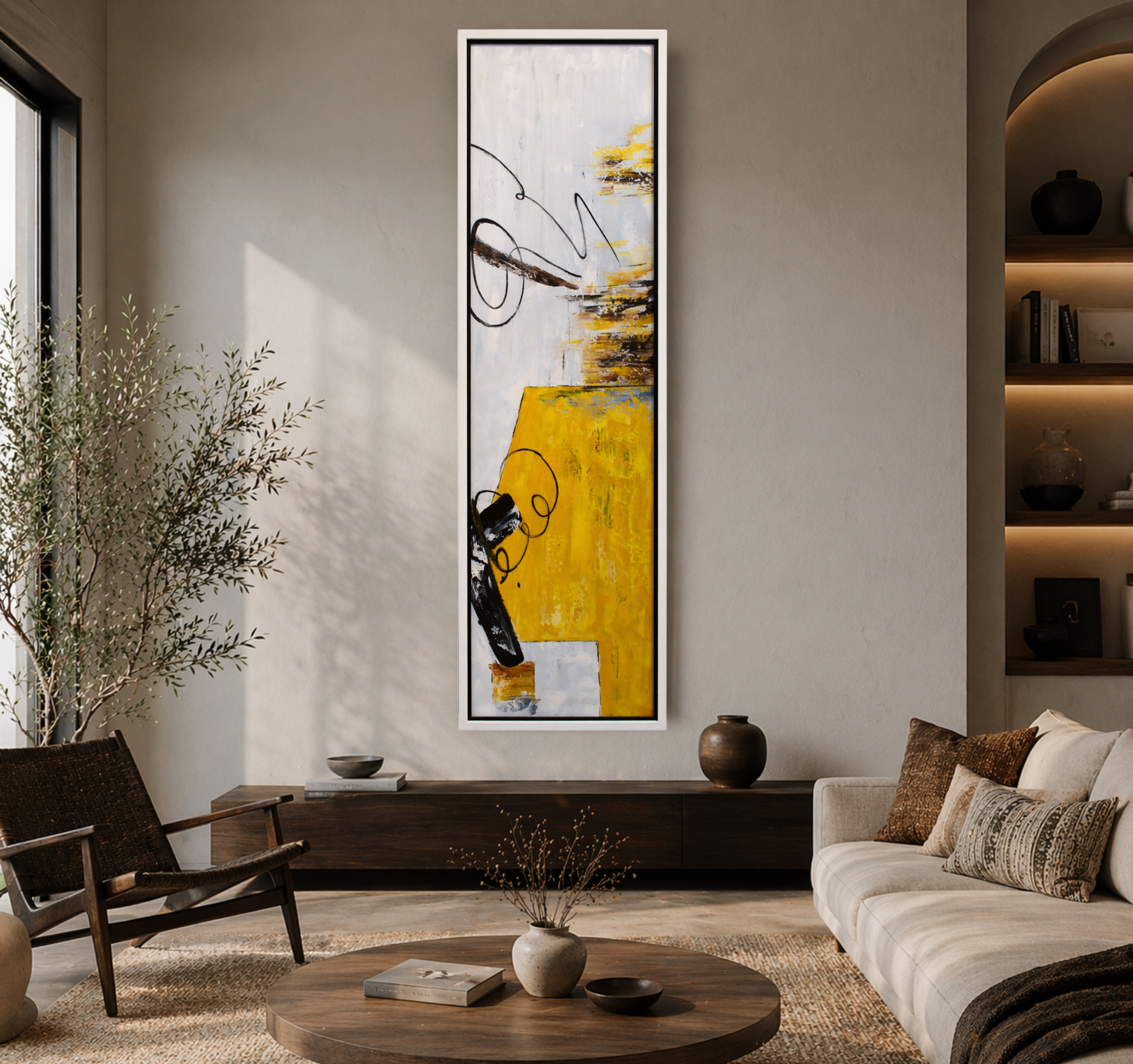 Vertical Mustard Minimal Abstract Painting