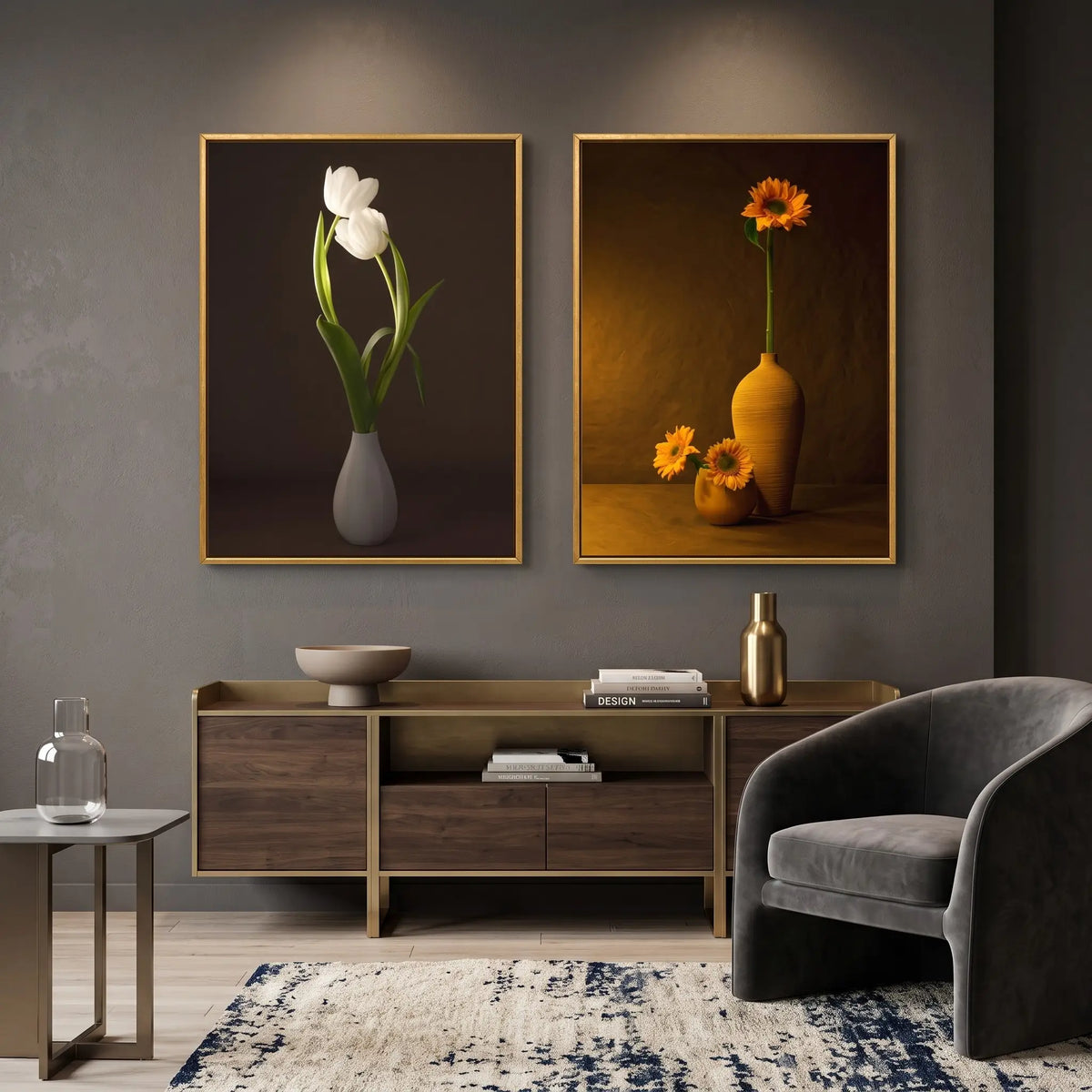 Floral Vase Wall Art Set of 2 | Framed Canvas Prints