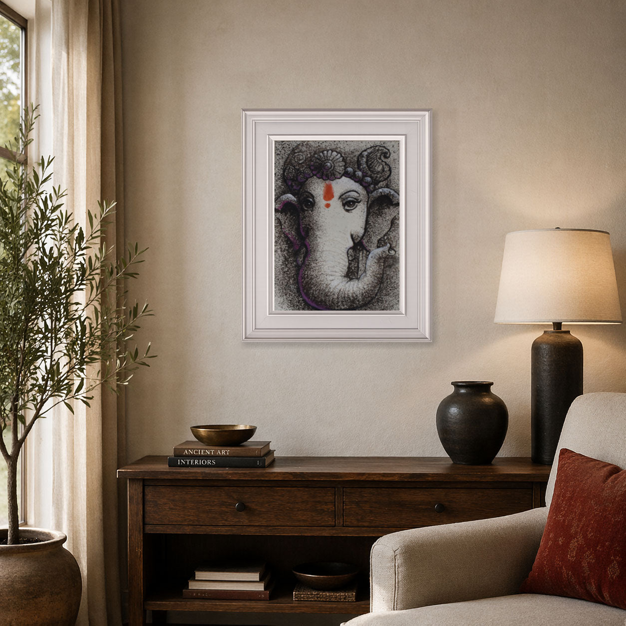Ganesha Spray Painting with White Frame