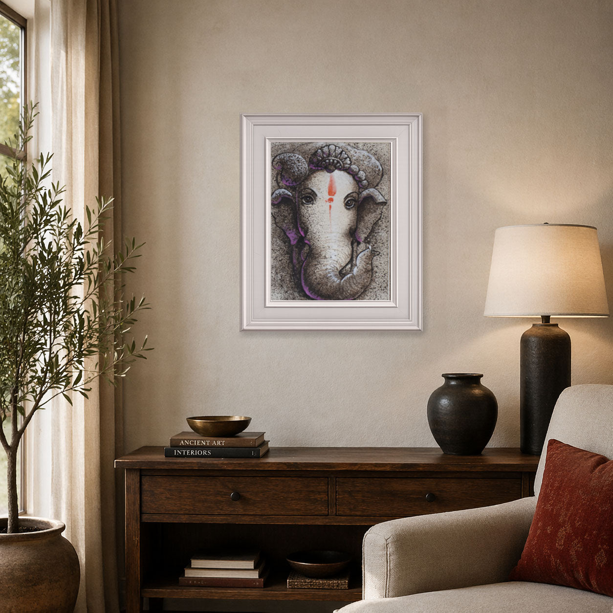 Ganesha Spray Painting with White Frame