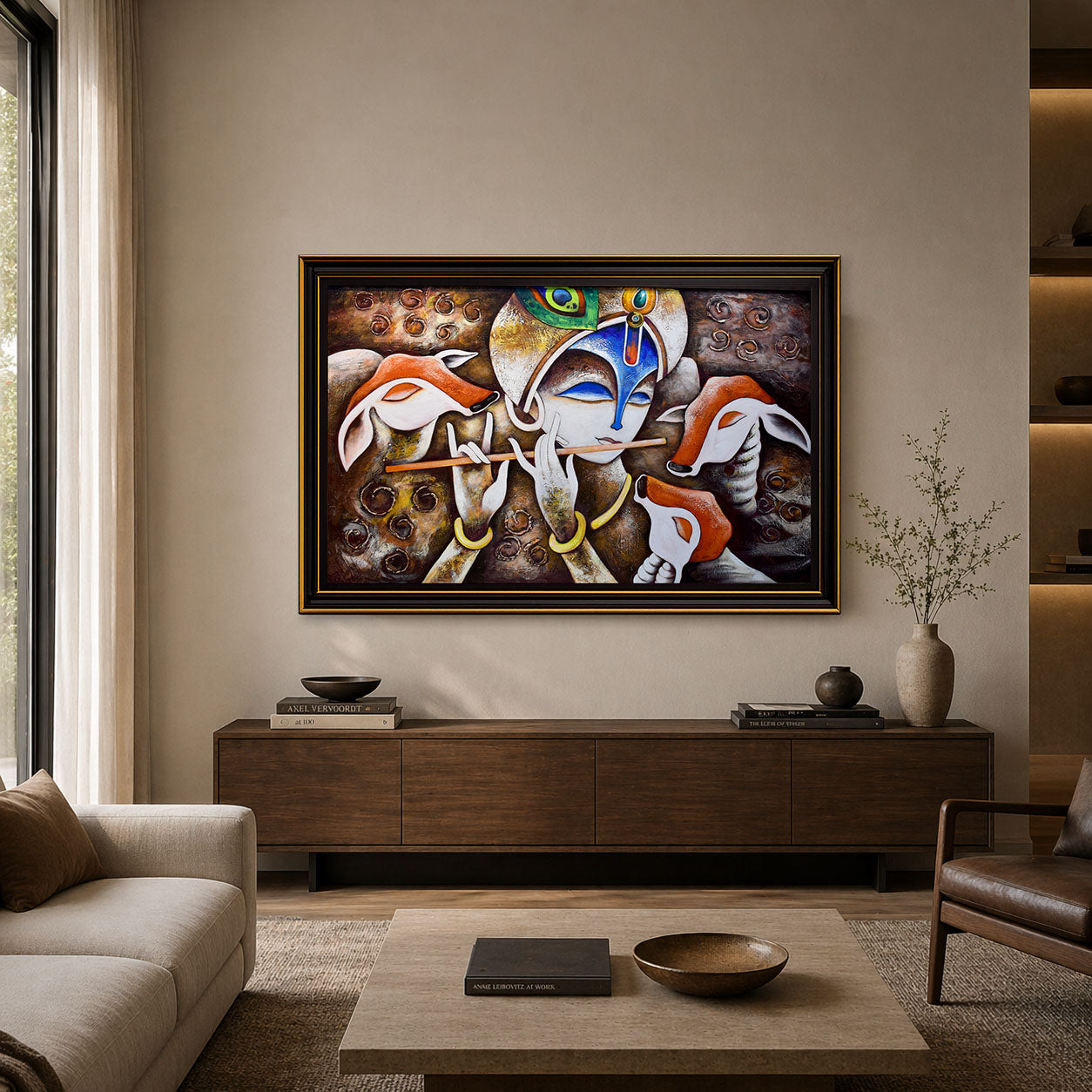 Krishna with Cows Folk Spiritual Painting