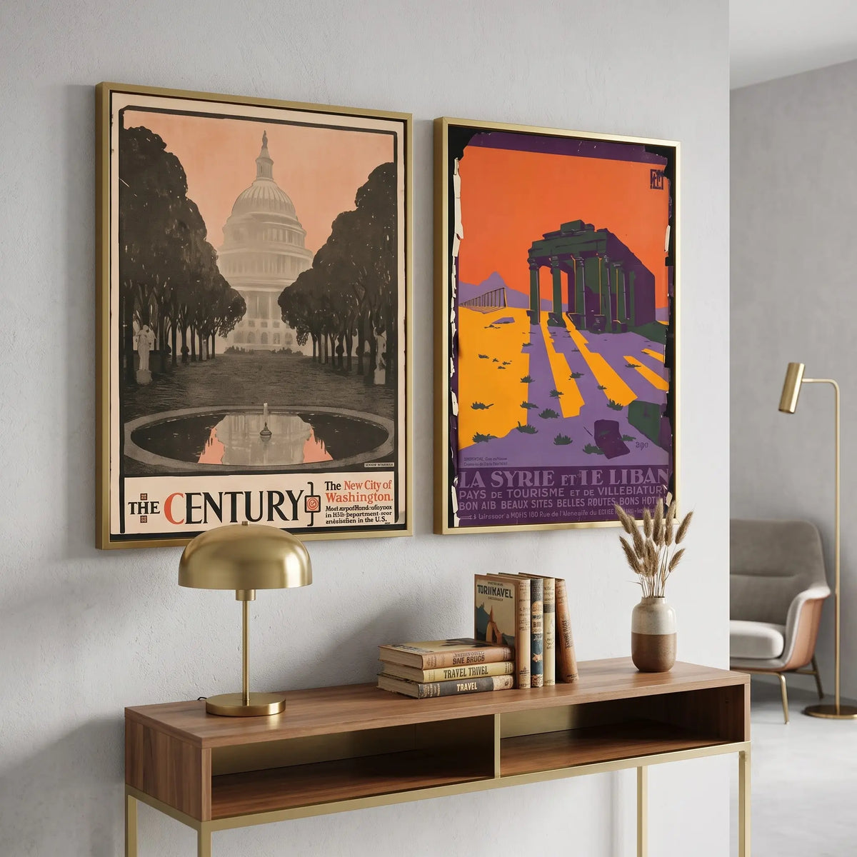 Vintage Travel Poster Set of 2 | Framed Retro Wall Art Prints