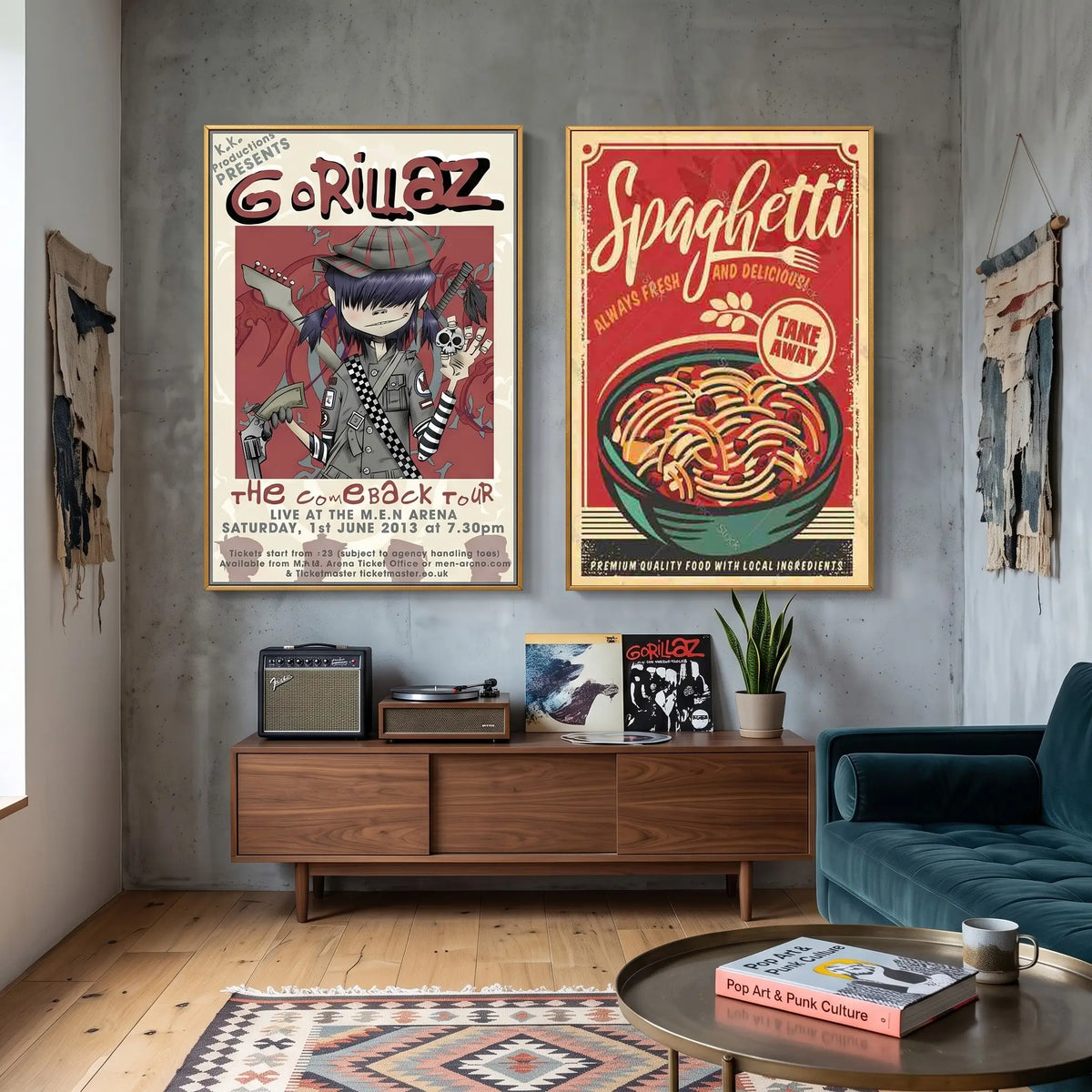 Retro Pop Culture Poster Set of 2 | Framed Music & Vintage Food Canvas Prints