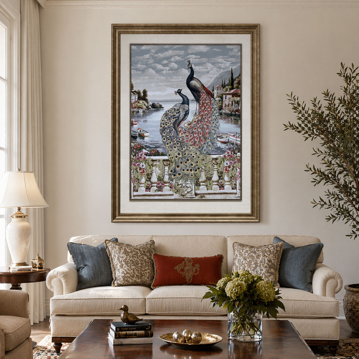 Peacock Tapestry Wall Art with Frame