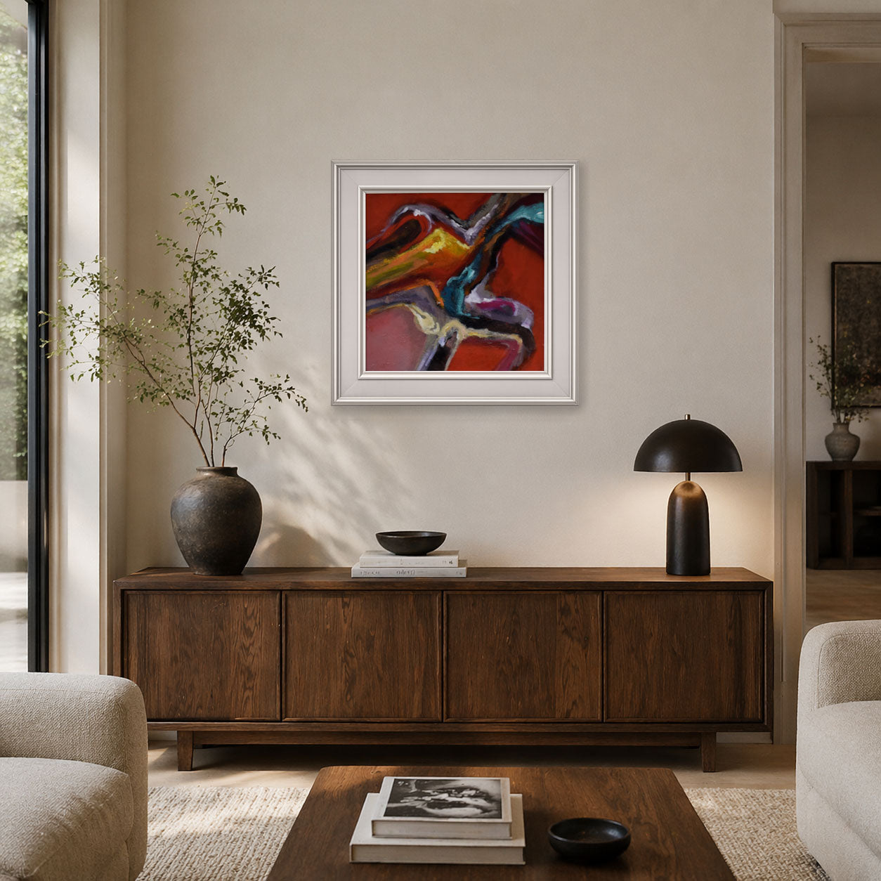 Abstract Color Painting with White Frame