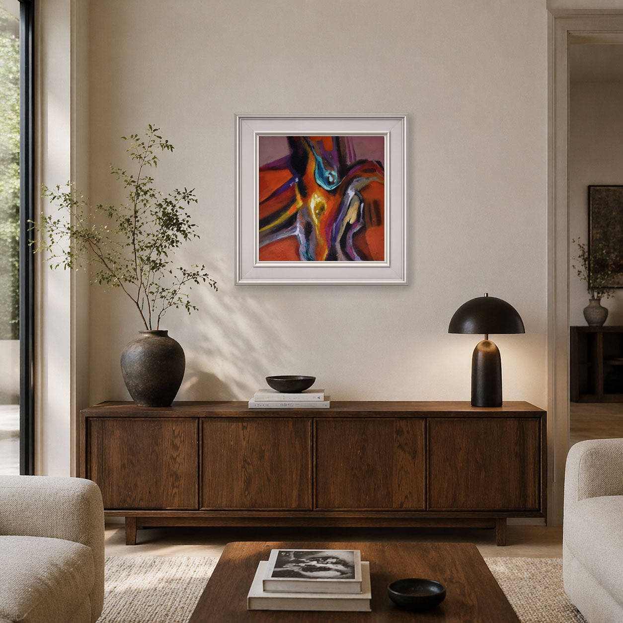 Abstract Color Painting with White Frame