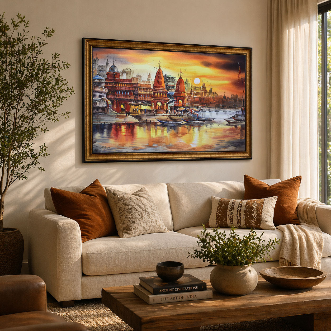 Banaras Ghat Sunset Painting