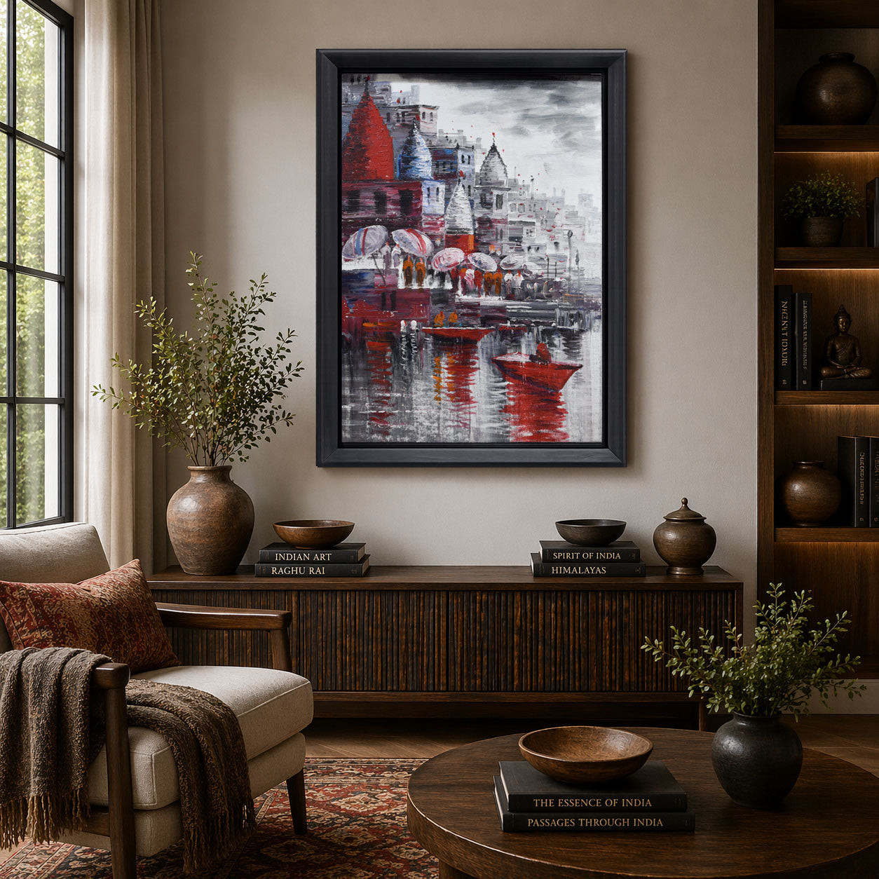 Banaras Ghat Painting with Black Frame