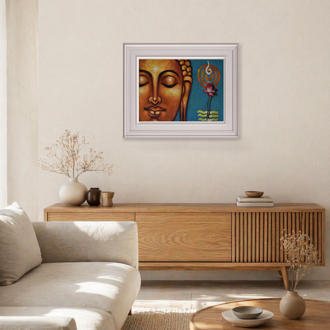 Buddha Painting with White Frame