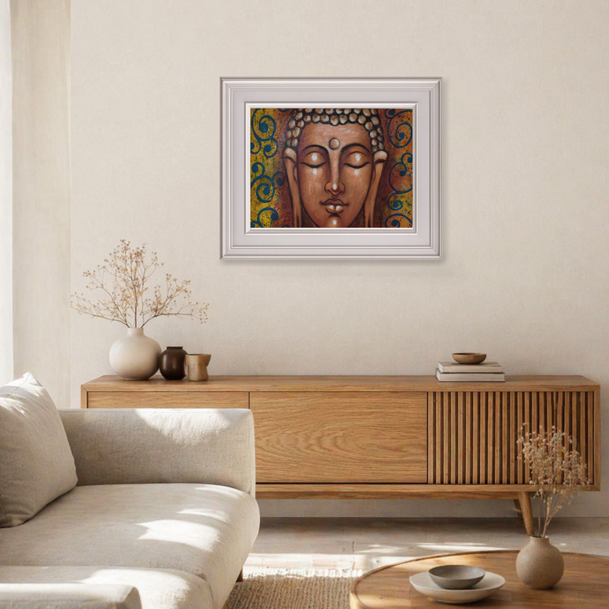 Buddha Face Painting with White Frame