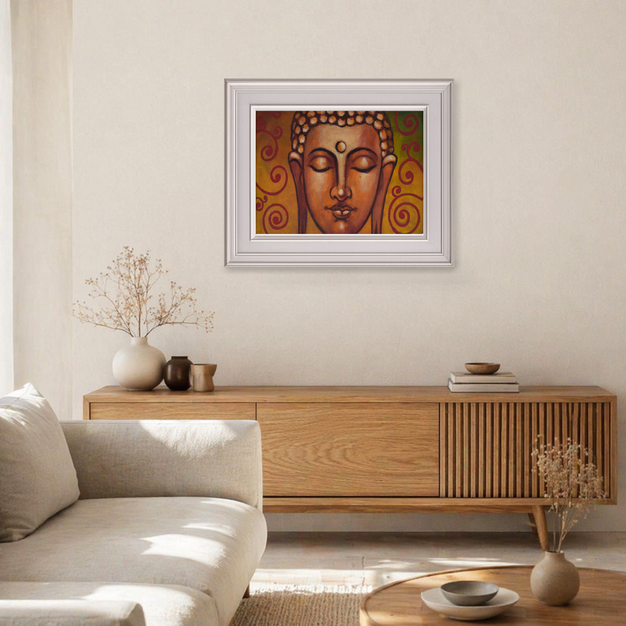 Buddha Painting with White Frame