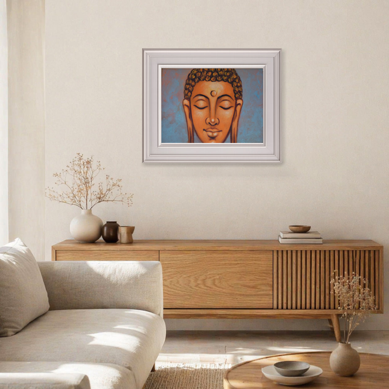 Handmade Buddha Face with White Frame