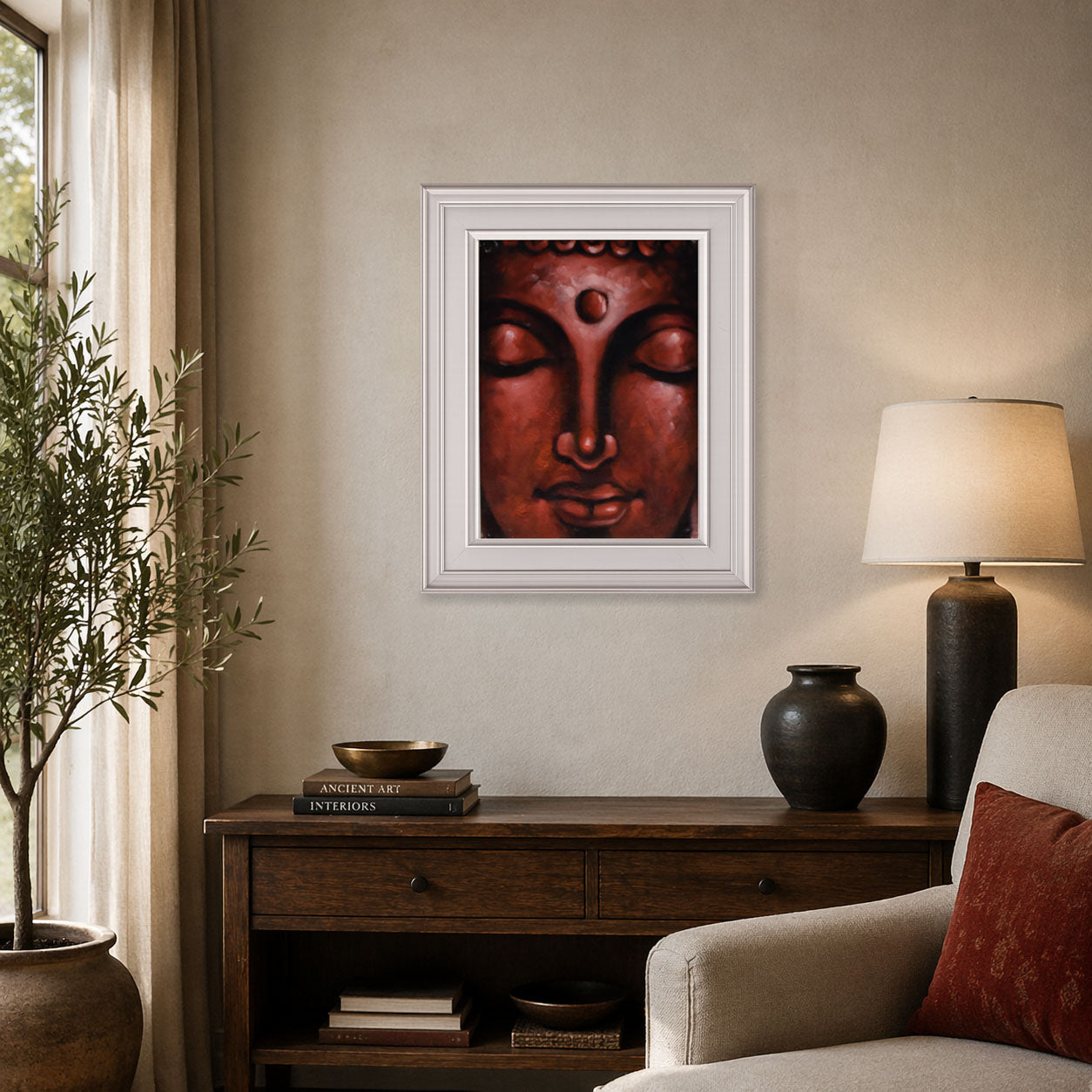 Buddha Face Painting with White Frame
