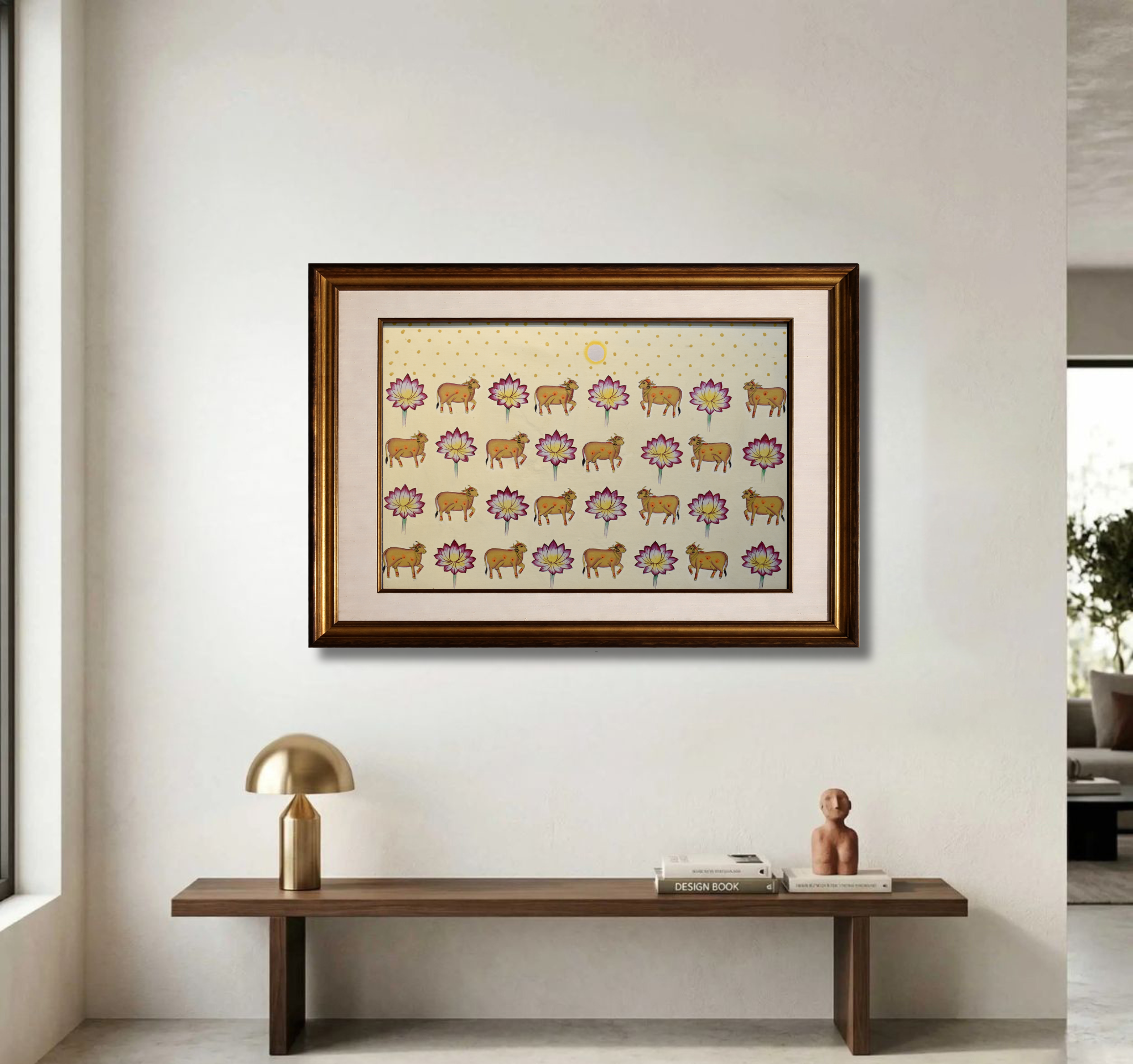 Kamdhenu Lotus Motif Traditional Wall Art