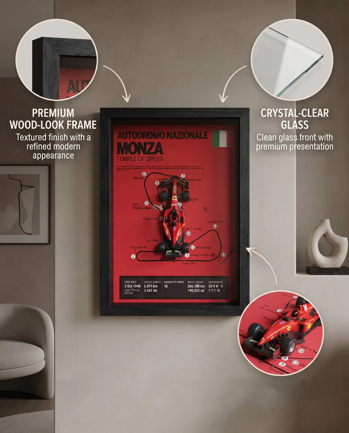 Monza Racing Legacy – 3D Automotive Wall Art