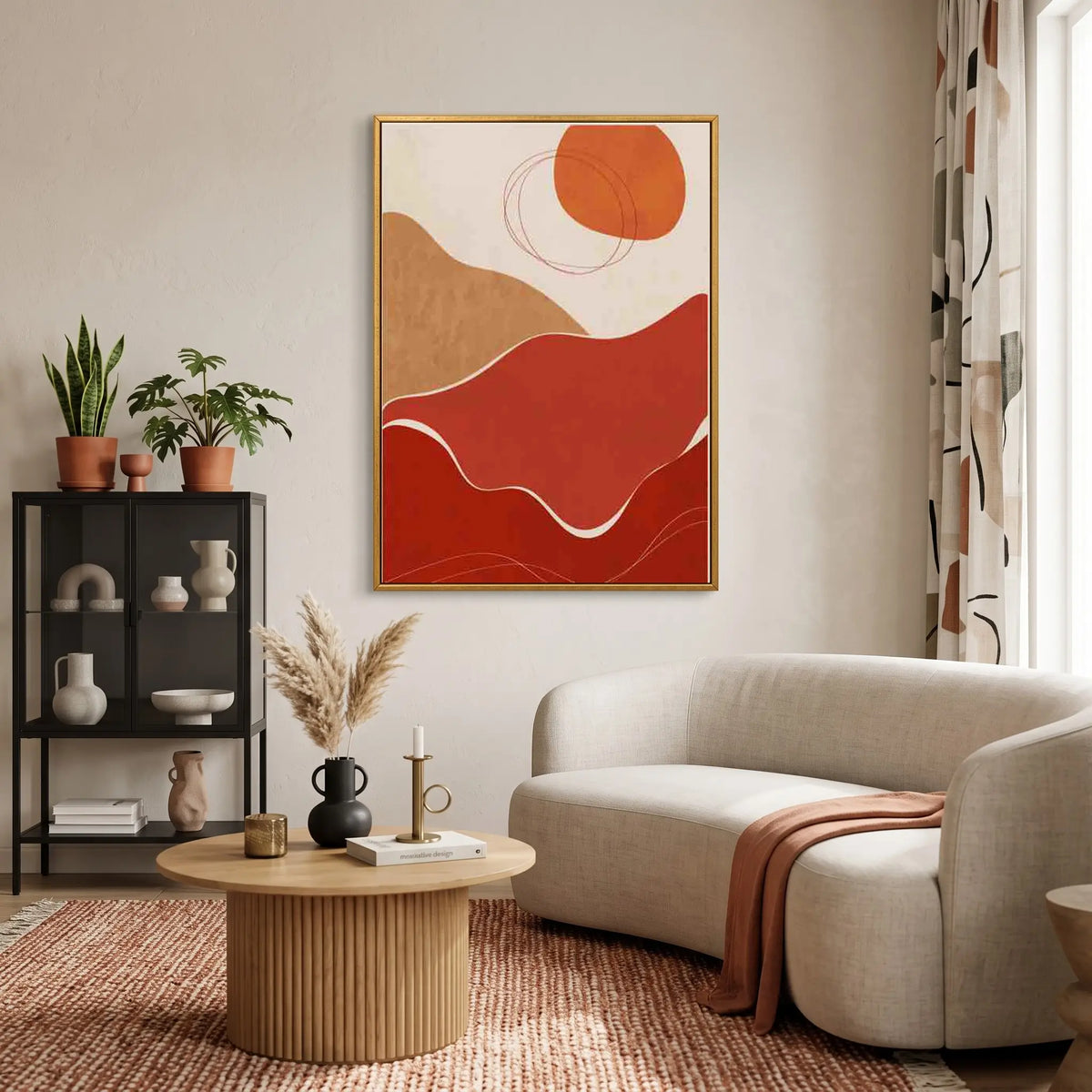 Abstract Terracotta Wall Art | Framed Modern Geometric Canvas Print