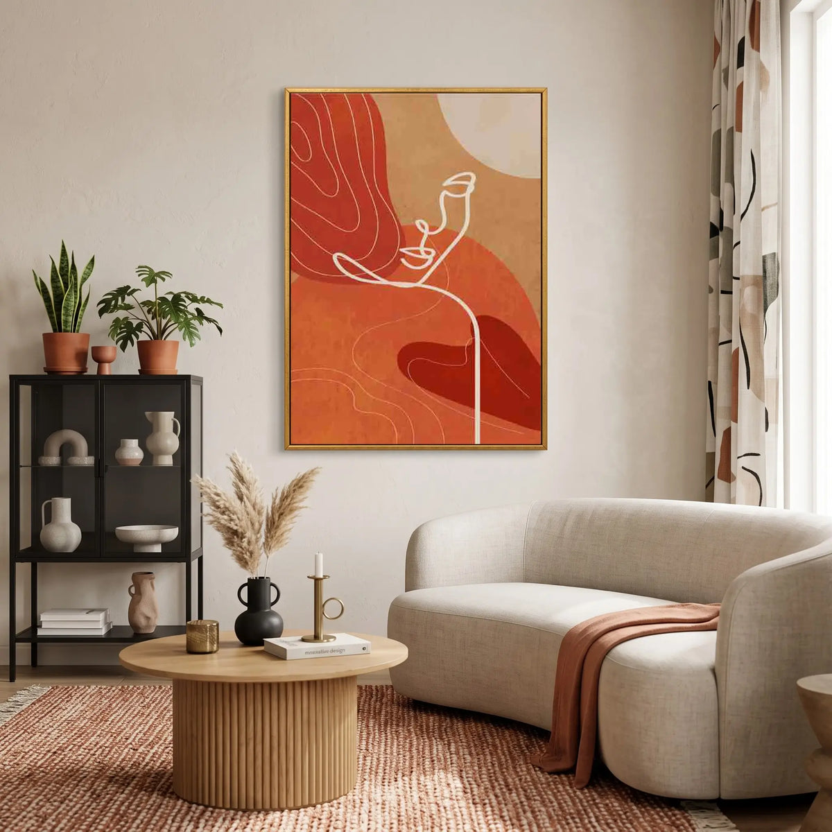 Abstract Line Art Wall Decor | Framed Modern Terracotta Canvas Print