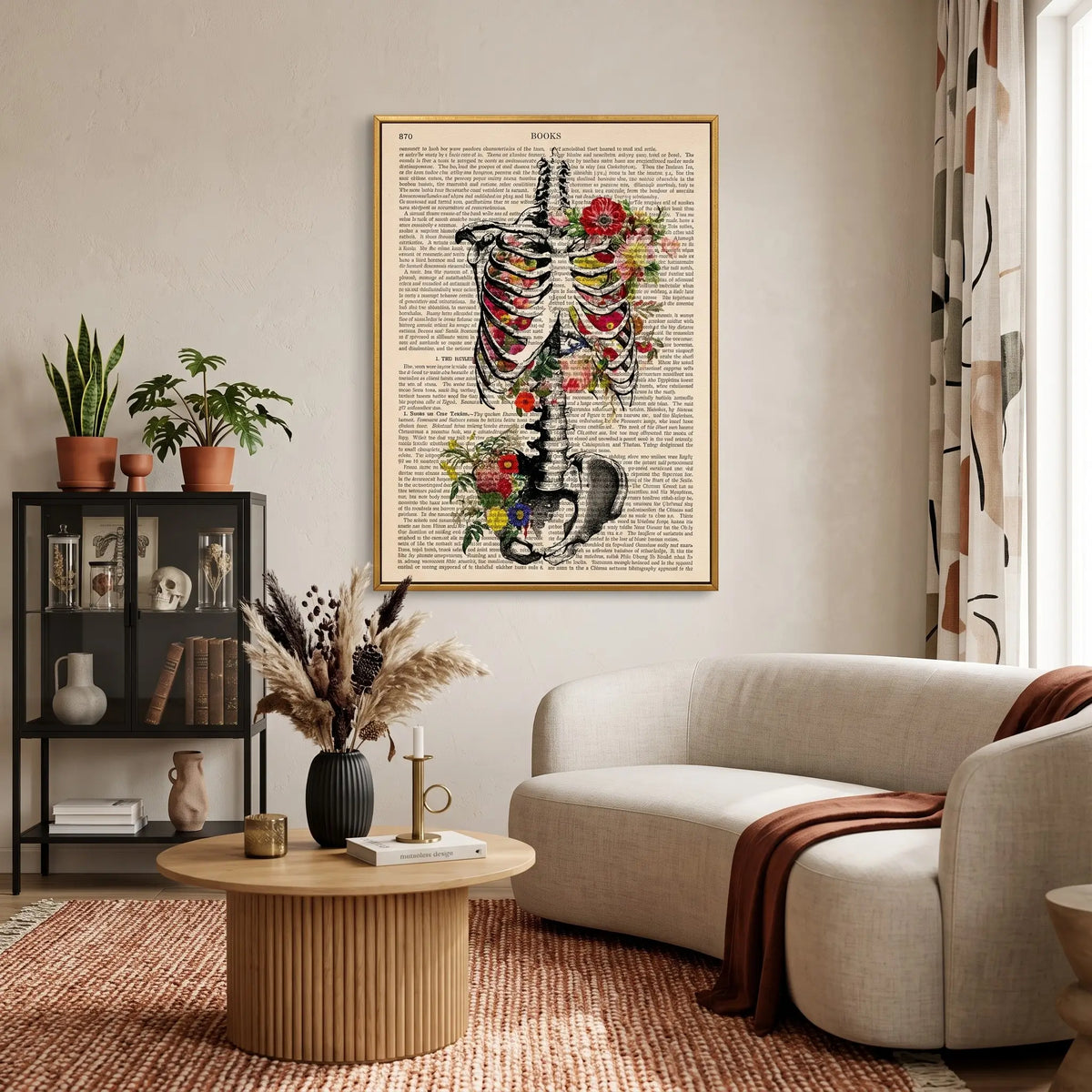 Floral Skeleton Wall Art | Vintage Anatomy Botanical Framed Canvas Print