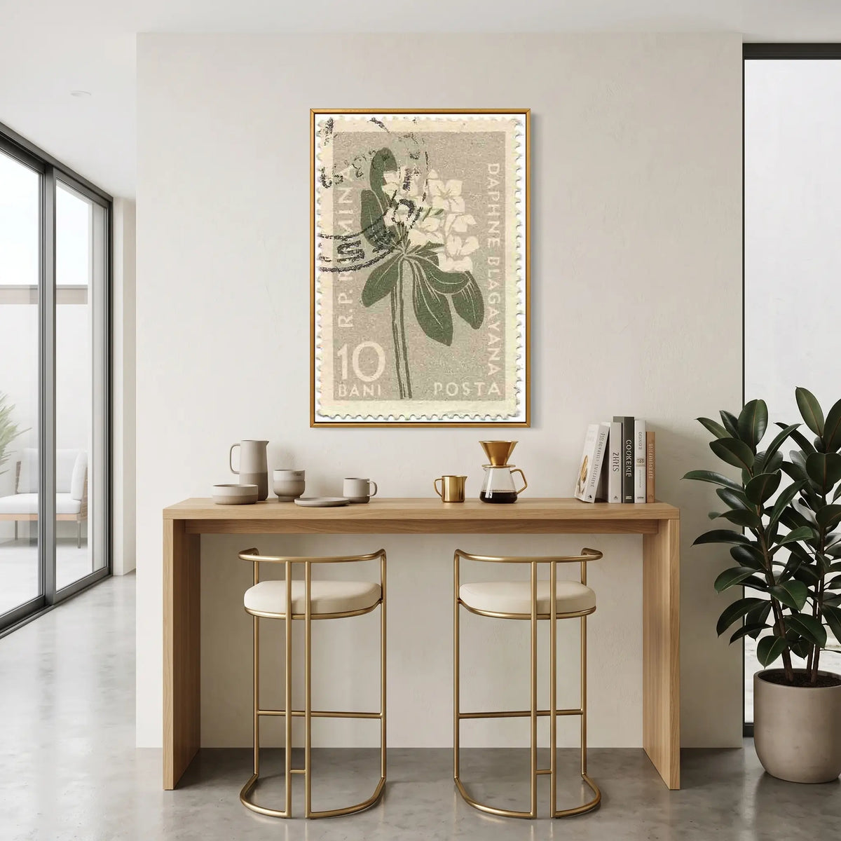 Vintage Botanical Stamp Wall Art | Framed Canvas Print