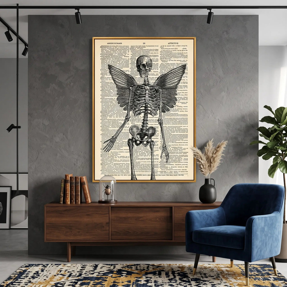 Gothic Skeleton Butterfly Wall Art | Framed Vintage Anatomy Canvas Print