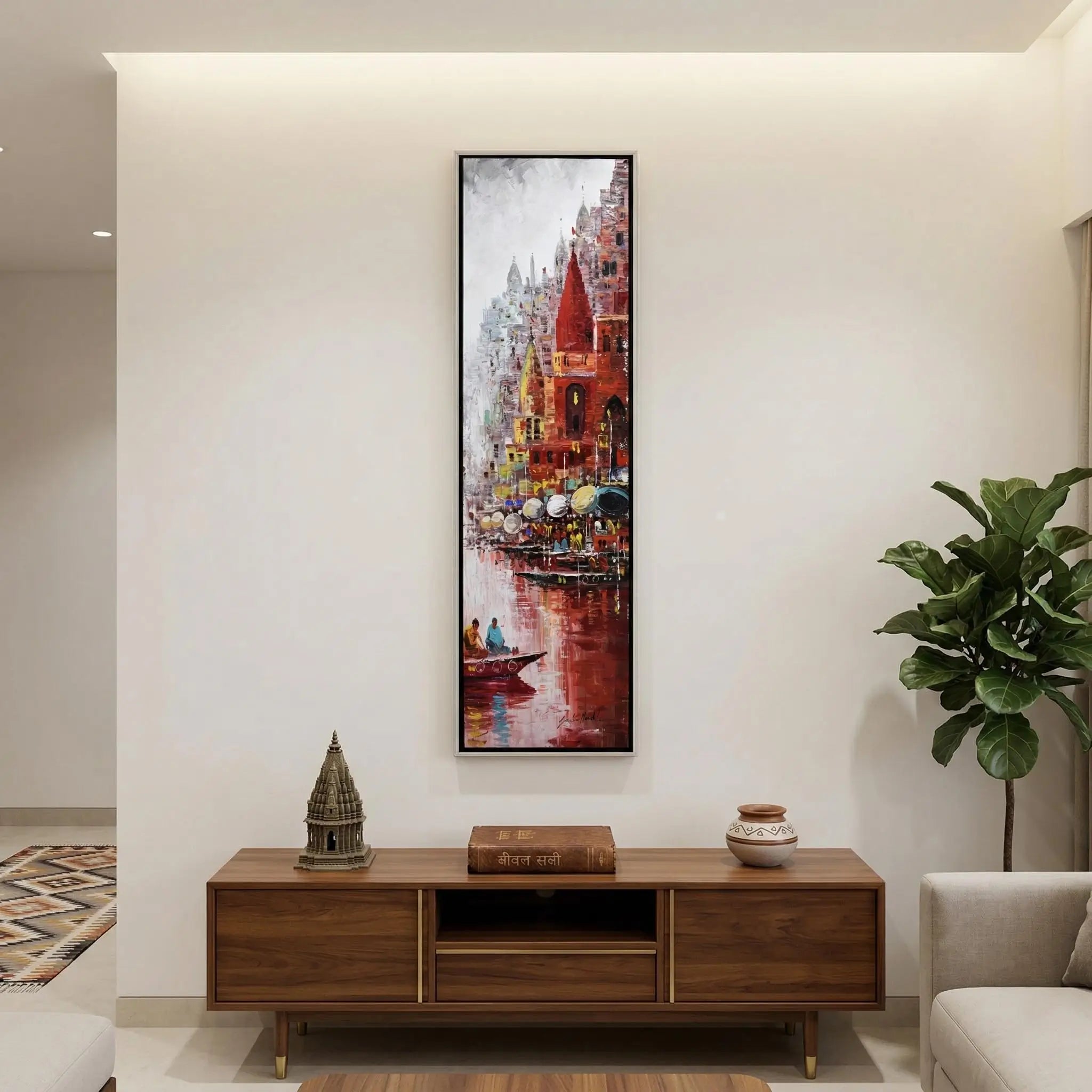 Varanasi Ghat Vertical Handmade Painting