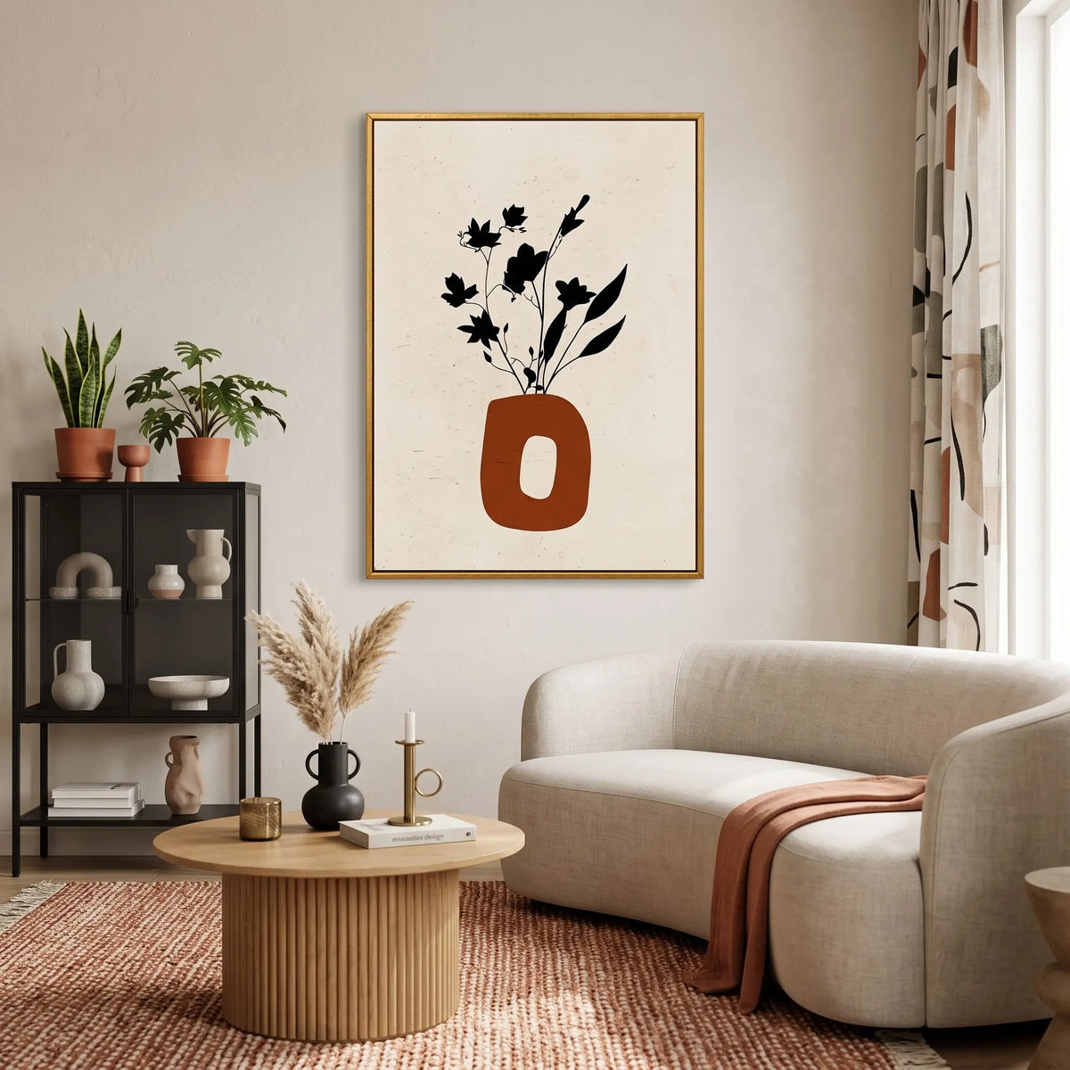 Minimalist Botanical Wall Art | Framed Abstract Floral Canvas Print
