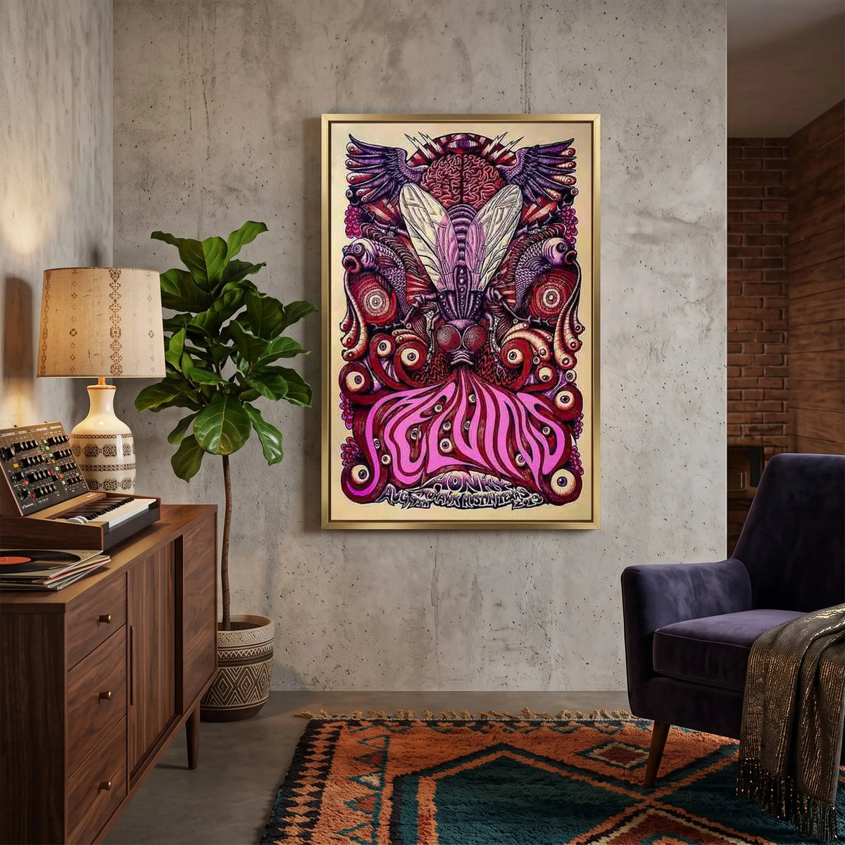 Psychedelic Insect Art | Framed Vintage-Style Canvas Print